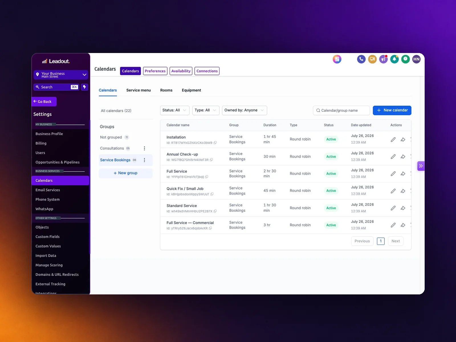 Booking calendars shared across a workshop team
