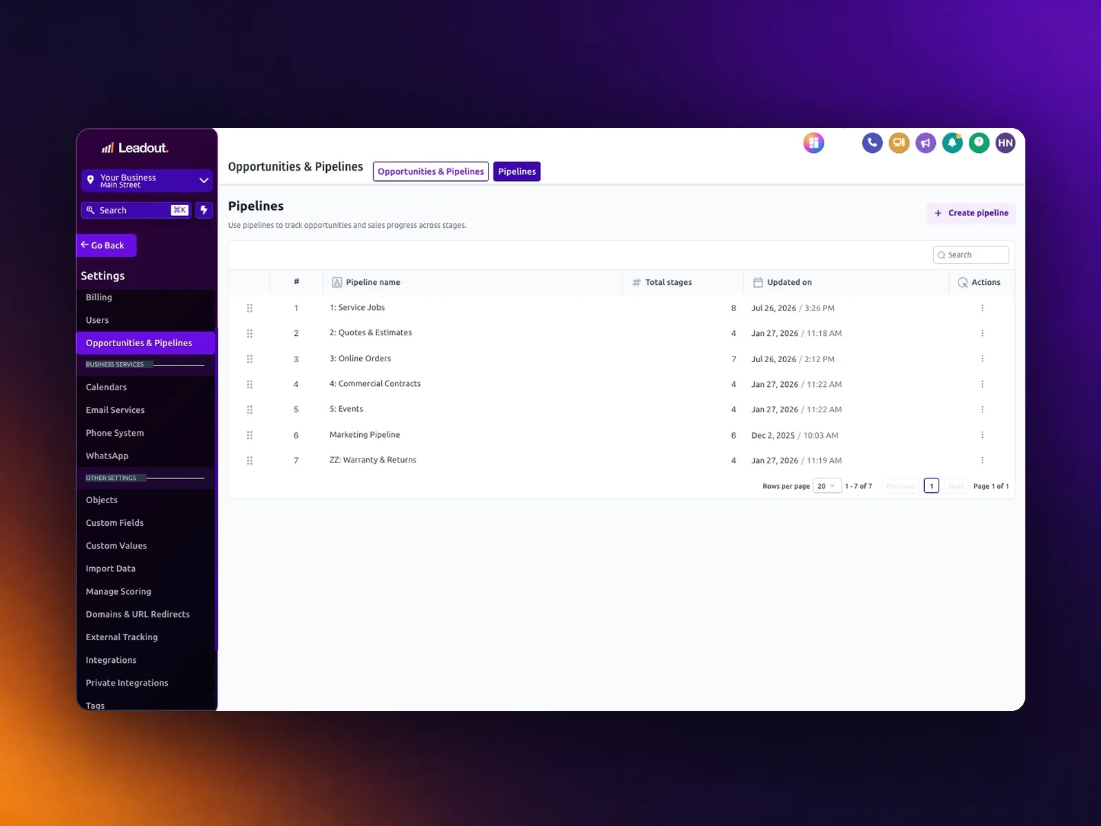 CRM pipelines including an online order pipeline
